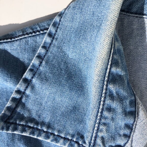 anthropologie  mo:vint  button up denim shirt size Medium M 100% cotton AS IS - Picture 5 of 16